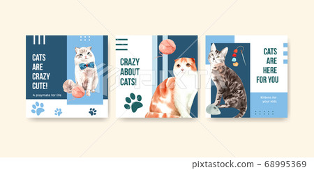 Advertise template design with  cat for leaflet 68995369