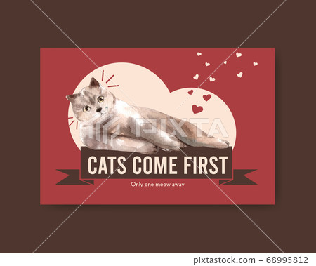 Facebook template design with cute cat for social 68995812
