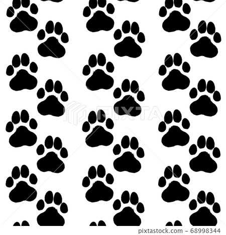 Ink hand drawn seamless pattern with dog paws 68998344