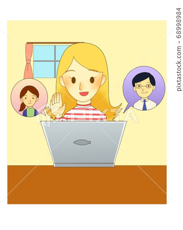 Illustration of a woman doing remote work at home 68998984