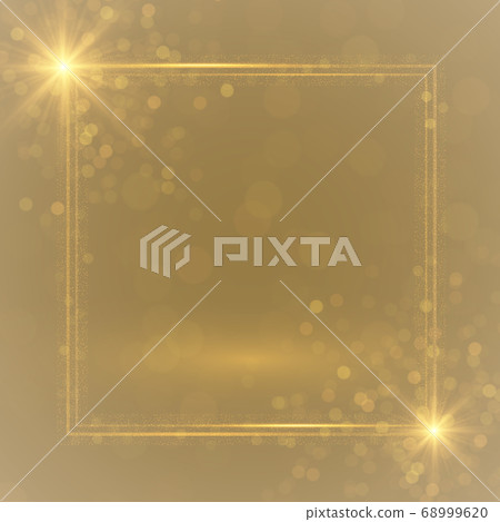 Golden christmas background with sparkling square frame and glowing particles	 68999620