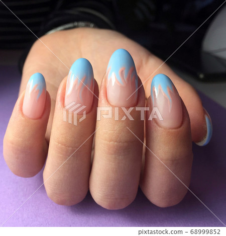 Woman with flesh-colored manicure with design, Woman with flesh-colored manicure with design, 68999852