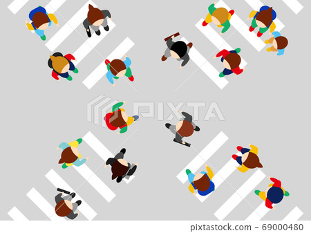 Scrambled intersection seen from above People passing by 69000480