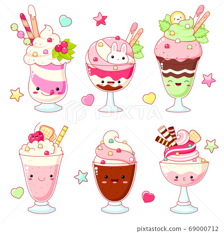 Set of cute sweet icons in kawaii style 69000712