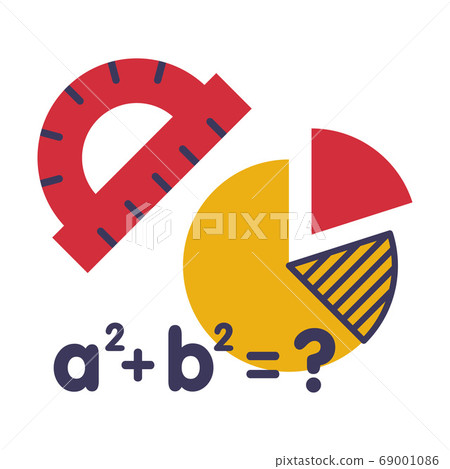 Math Science Education Concept, School Supplies, Back to School Elements Flat Style Vector Illustration 69001086