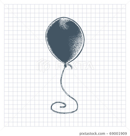 Air balloon. Hand drawn picture in sketch style, isolated on checkered background. Vector illustration 69001909