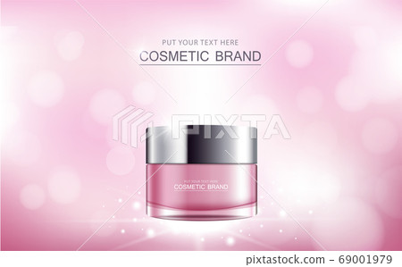 cosmetic product poster, bottle package design with moisturizer cream or liquid, sparkling background with glitter polka. cosmetic product poster, bottle package design with moisturizer cream or liquid, sparkling background with glitter polka. 69001979