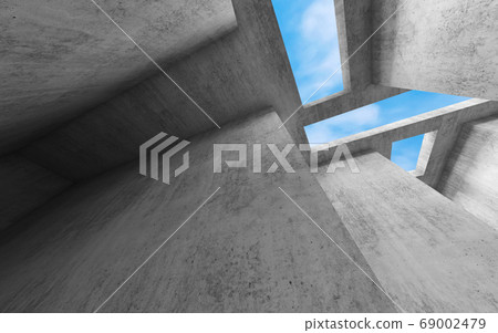 Abstract concrete interior background, wide angle 69002479