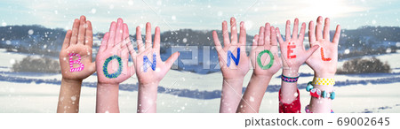 Children Hands Building Bon Noel Means Merry 69002645