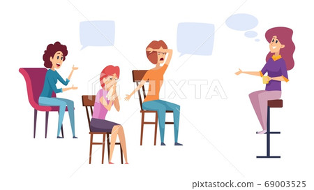 Female discussion club. Women group therapy, mental problems and therapist. Coaching or mentorship for girls vector illustration Female discussion club. Women group therapy, mental problems and therapist. Coaching or mentorship for girls vector illustration 69003525