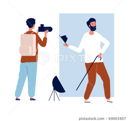 Actor photo session. Male photographer and creative man. Photo in studio vector illustration 69003807
