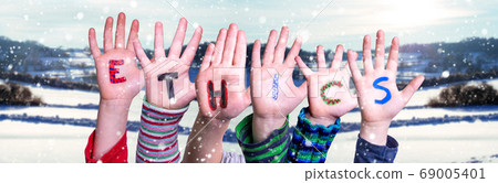 Children Hands Building Word Ethics, Snowy Winter 69005401