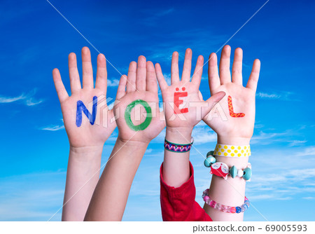 Children Hands Building Word Noel Means Christmas, Children Hands Building Word Noel Means Christmas, 69005593