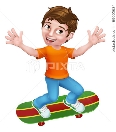 Child Skateboarding Boy Kid Cartoon 69005624