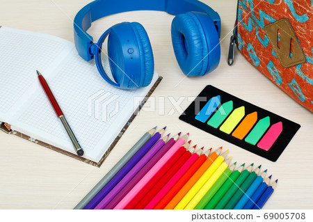 School backpack with book, headphones and color School backpack with book, headphones and color 69005708