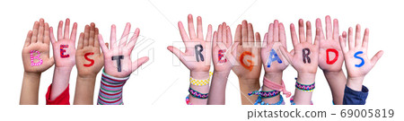 Children Hands Building Word Best Regards, 69005819