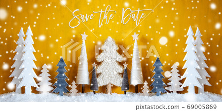 Banner, Christmas Trees, Snowflakes, Yellow 69005869