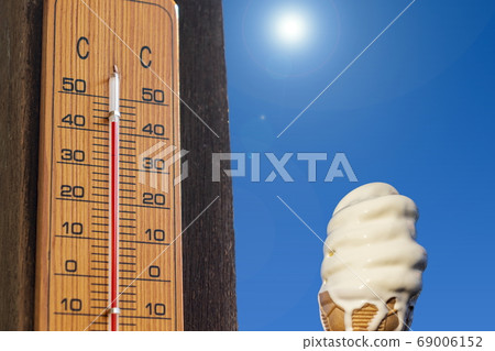夏天的圖像_仲夏溫度計和軟冰淇淋 夏天的圖像_仲夏溫度計和軟冰淇淋 69006152