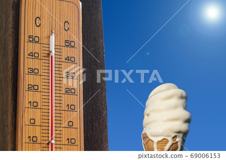 Image of summer _ midsummer Thermometer and soft ice cream 69006153
