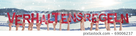 Hands Holding Word Verhaltensregeln Means Code Of Hands Holding Word Verhaltensregeln Means Code Of 69006237