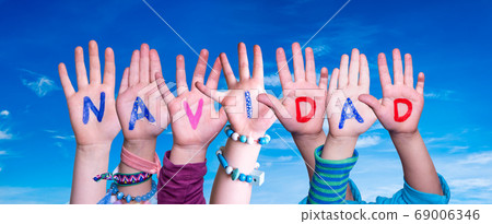 Children Hands Building Word Navidad Means Children Hands Building Word Navidad Means 69006346