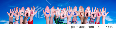 Children Hands Building Frohe Weihnachten Means 69006350
