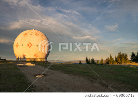 Majestic view on something like yurt camp by the Majestic view on something like yurt camp by the 69006712