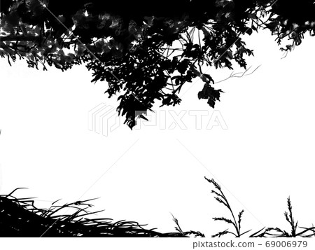 樹木和葉子的鄉村景觀剪影 69006979