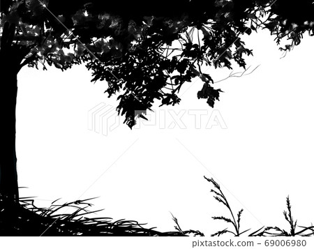 樹木和葉子的鄉村景觀剪影 樹木和葉子的鄉村景觀剪影 69006980