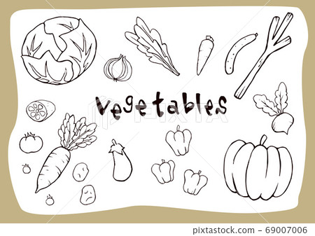 蔬菜圖標集手寫矢量素材黑色 69007006