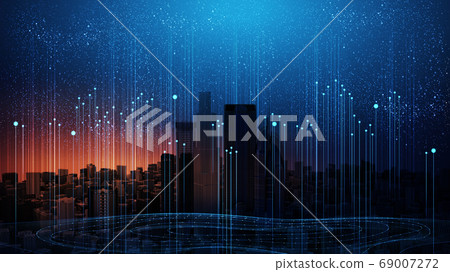 Big data in modern city. Abstract 3D illustration with information threads lines Big data in modern city. Abstract 3D illustration with information threads lines 69007272