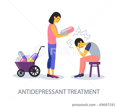 Antidepressant Treatment concept on white Antidepressant Treatment concept on white 69007291