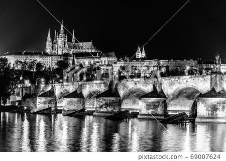 Prague night panorama. Prague Castle and Charles Bridge above Vltava River, Praha, Czech Republic Prague night panorama. Prague Castle and Charles Bridge above Vltava River, Praha, Czech Republic 69007624