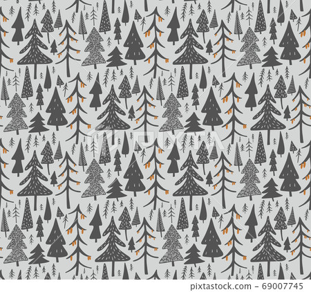 spruce forest seamless pattern in Scandinavian spruce forest seamless pattern in Scandinavian 69007745
