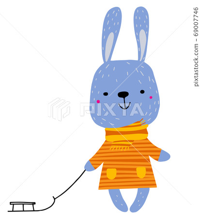 Cute winter animal. Character hare with a sled Cute winter animal. Character hare with a sled 69007746