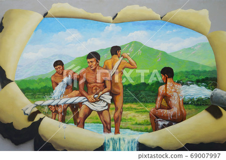 Men's bathing scene Men's bathing scene 69007997