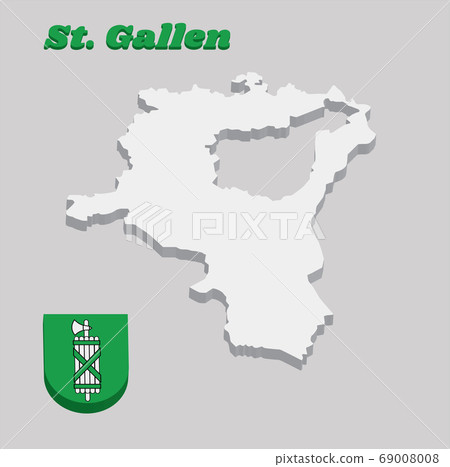 3D Map outline and Coat of arms of Sankt Gallen, The canton of Switzerland 69008008