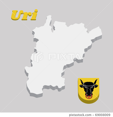 3D Map outline and Coat of arms of Uri, The canton of Switzerland 3D Map outline and Coat of arms of Uri, The canton of Switzerland 69008009