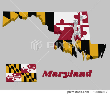 3D Map outline and flag of Maryland,  69008017