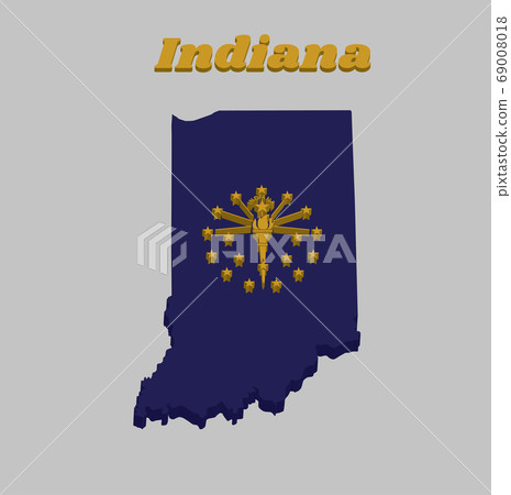 3D Map outline and flag of Indiana,  69008018