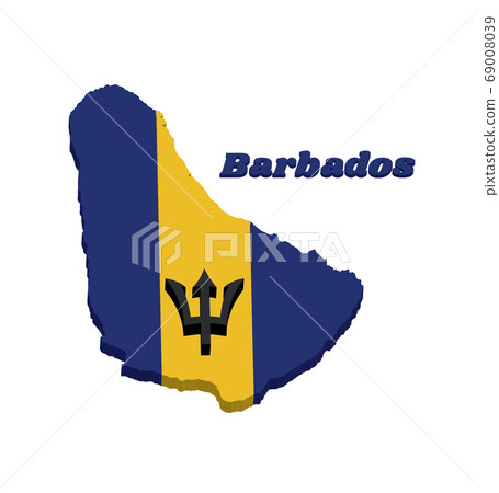 3D Map outline and flag of Barbados,  69008039