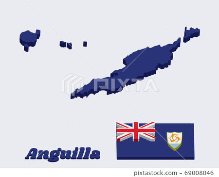 3d Map Outline And Flag Of Anguilla Stock Illustration