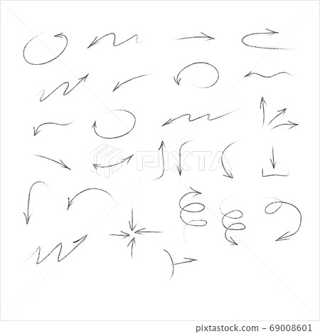 Set of black grunge hand drawn arrows isolated on white. Vector illustration. Doodle arrow collection of hand drawn arrows, vector set. Set of black grunge hand drawn arrows isolated on white. Vector illustration. Doodle arrow collection of hand drawn arrows, vector set. 69008601