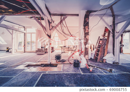 Loft room during renovation,  apartment refurbishment 69008755