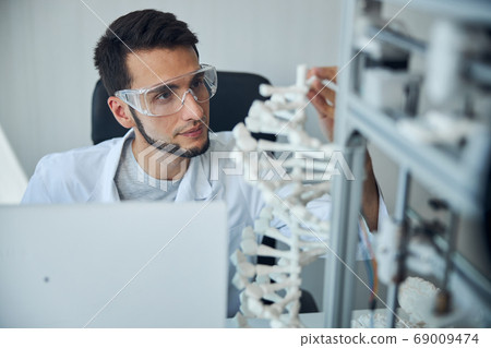 Medical student examining the 3D printed DNA model 69009474