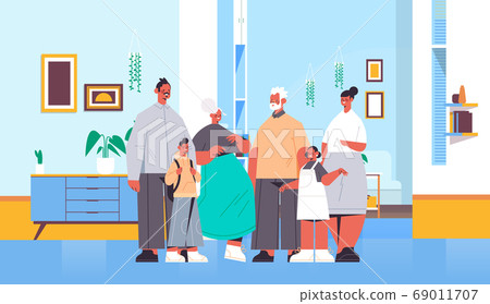 multi generation family happy grandparents parents and children standing together multi generation family happy grandparents parents and children standing together 69011707