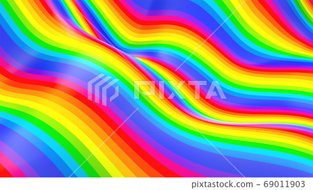 Multicolored wavy stripes. Computer generated surface with rainbow colors, 3d rendering 69011903