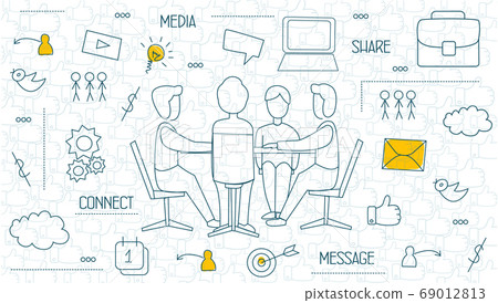 Social Media Illustration With People And Internet Icons, White Background Social Media Illustration With People And Internet Icons, White Background 69012813