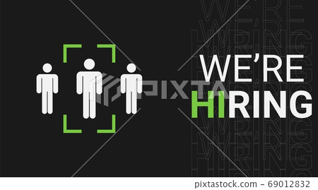 Vector Illustration For Recruitment Concept With We're Hiring Inscription Over Black Background Vector Illustration For Recruitment Concept With We're Hiring Inscription Over Black Background 69012832
