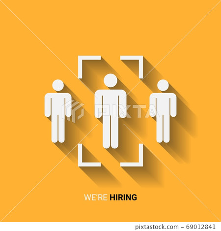 HR Concept. Framed Human Icons And We're Hiring Lettering Over Yellow Background HR Concept. Framed Human Icons And We're Hiring Lettering Over Yellow Background 69012841